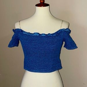 Blashe Size Medium * Off Shoulder or On Shoulder Crop Top * Denim Blue Color